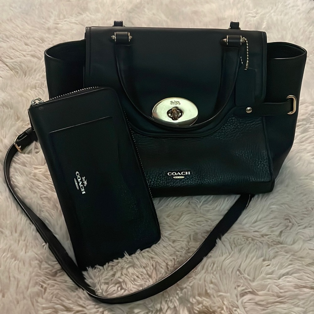 Black coach satchel with matching wallet